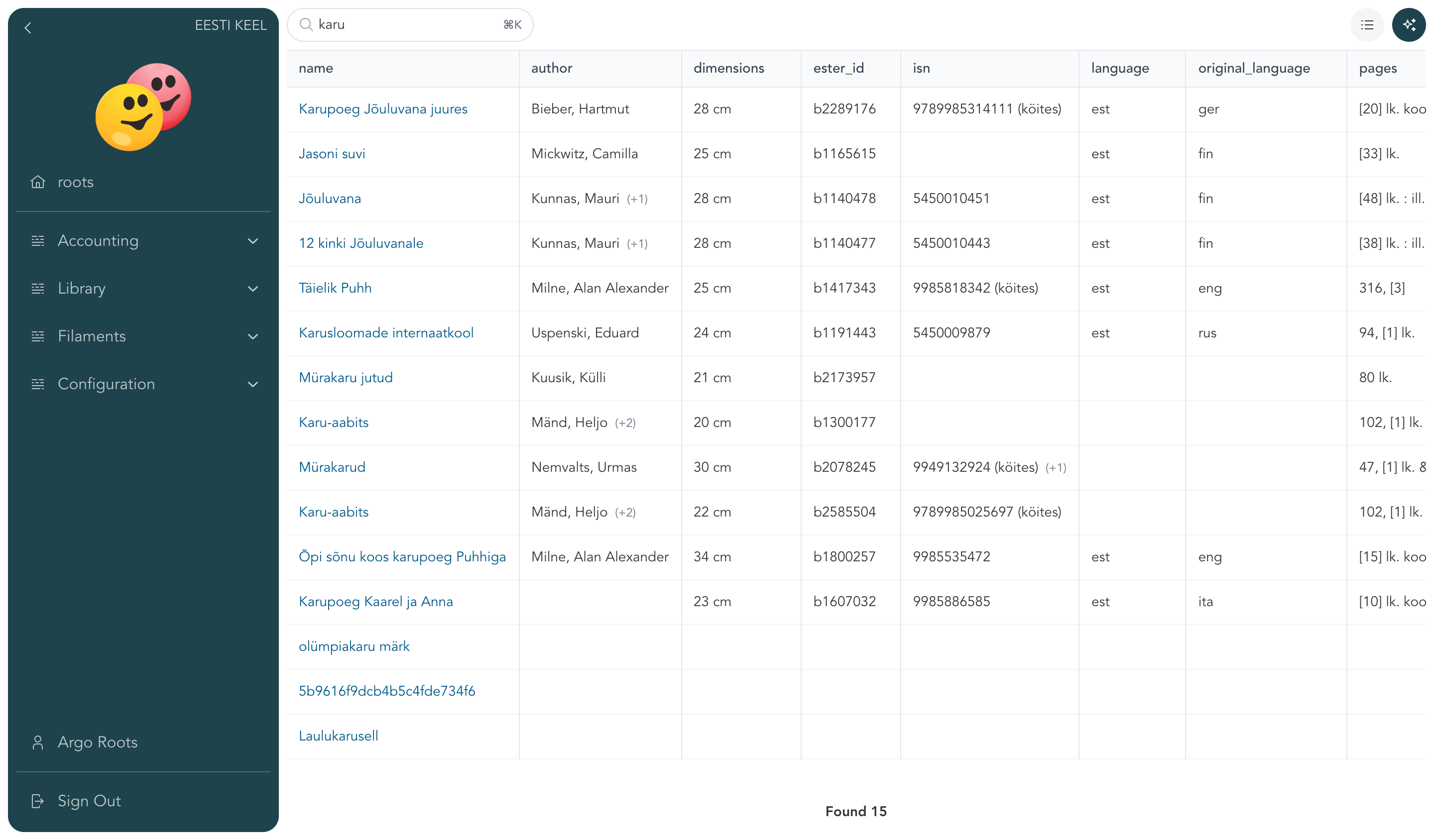 The same data shown in table view